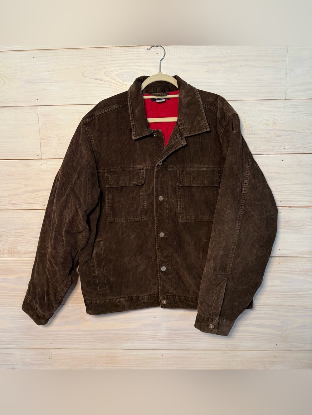 Vintage Hollister Brown Corduroy Bomber Jacket with Red quilted Lining
